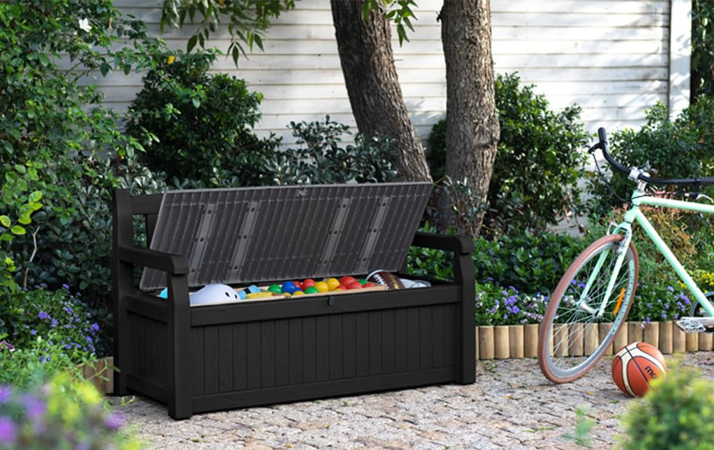 265L Outdoor Garden Storage Bench Box with Seating for 2, Weather Resistant Grey