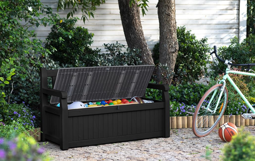 265L Outdoor Garden Storage Bench Box with Seating for 2, Weather Resistant Grey
