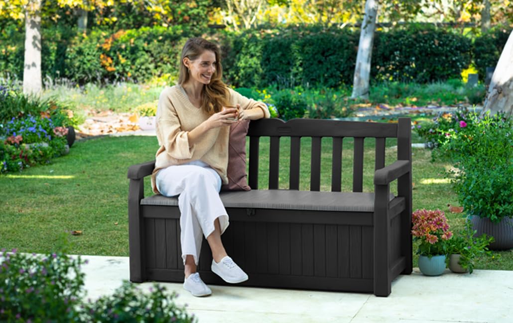265L Outdoor Garden Storage Bench Box with Seating for 2, Weather Resistant Grey