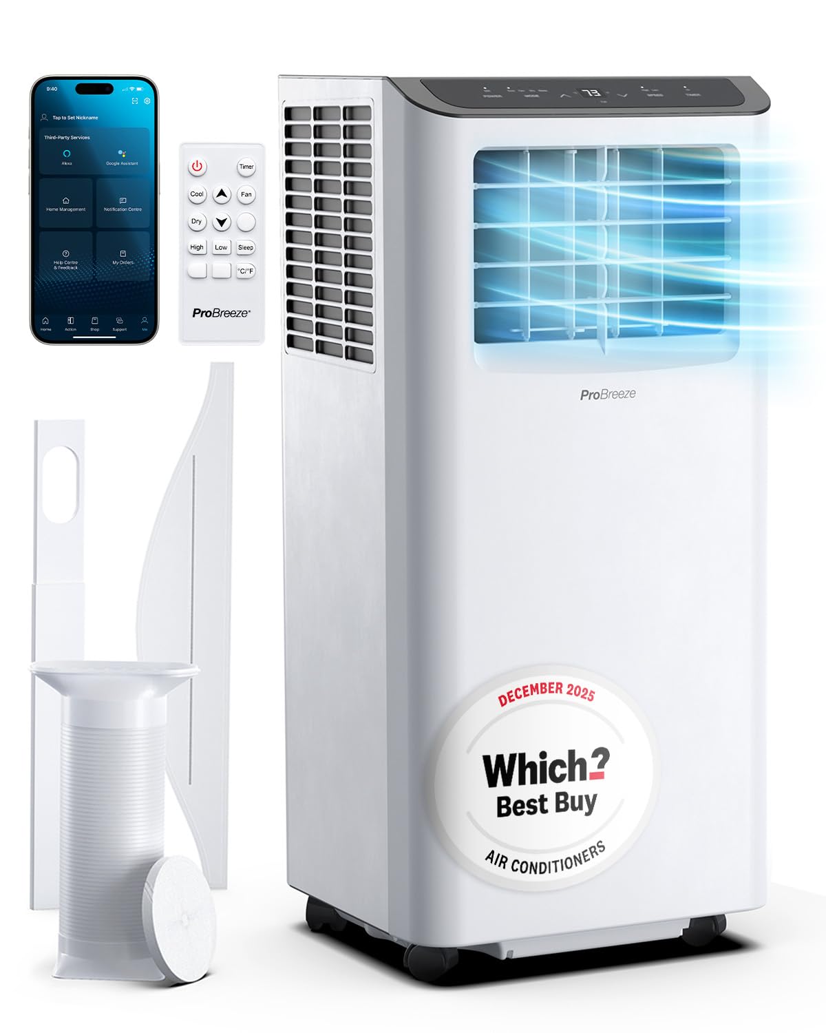 9000 BTU Smart Portable Air Conditioner with WiFi, Dehumidifier & Sleep Mode