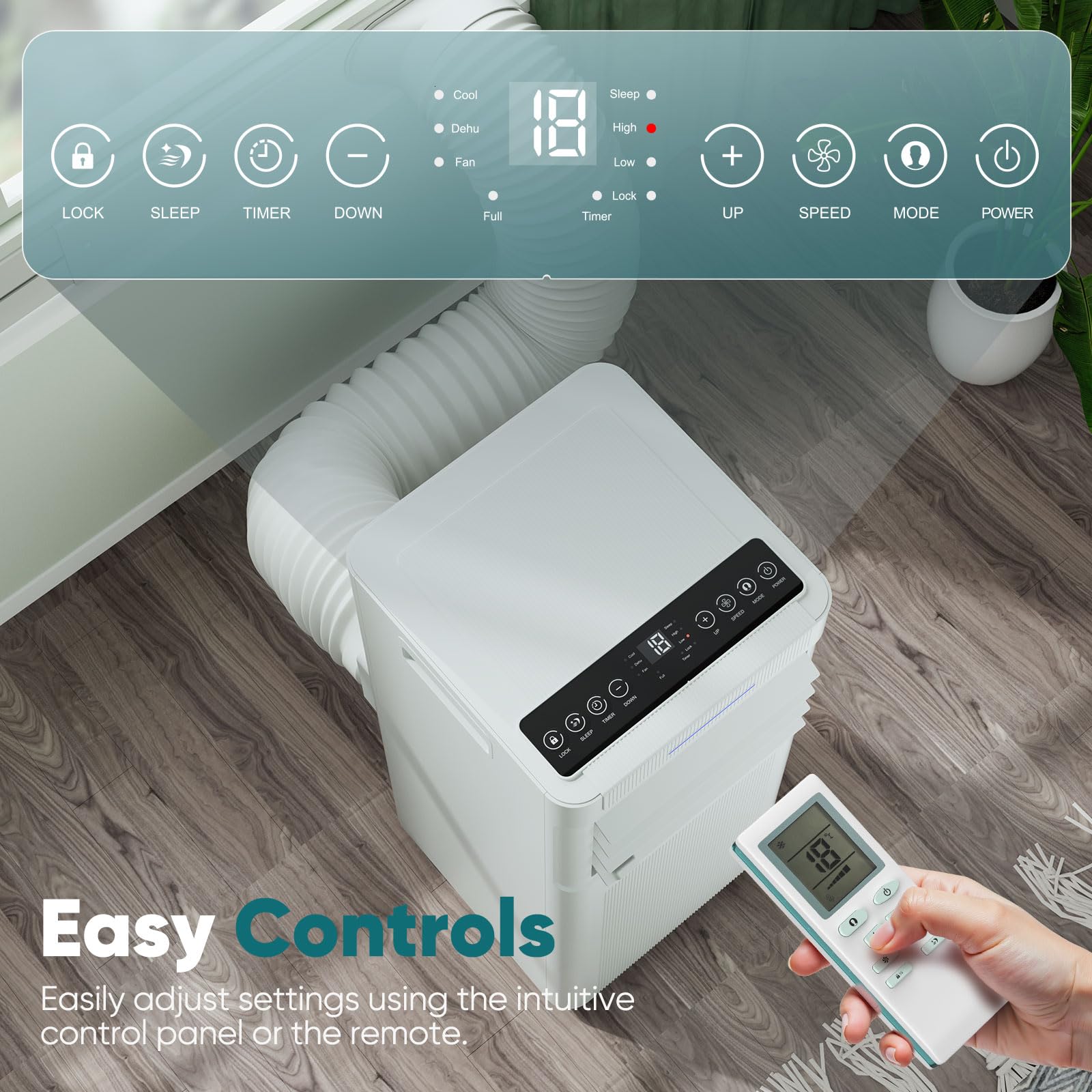 9000 BTU Portable Air Conditioner with Cooling, Fan & Dehumidifier Function