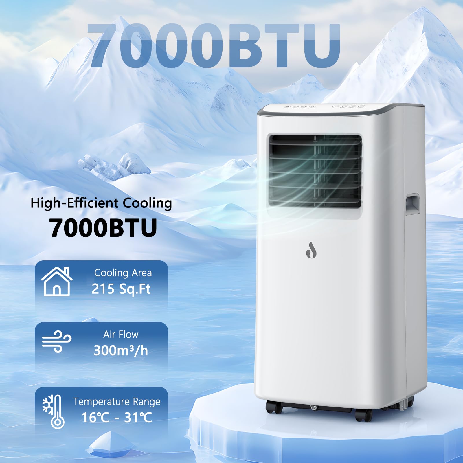 7000 BTU Portable Air Conditioner with Cooling, Fan, Dehumidifier & Sleep Mode