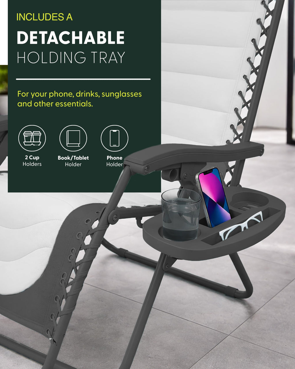 Set of 2 XXL Zero Gravity Reclining Garden Chairs with Cup Holder & Adjustable Headrest