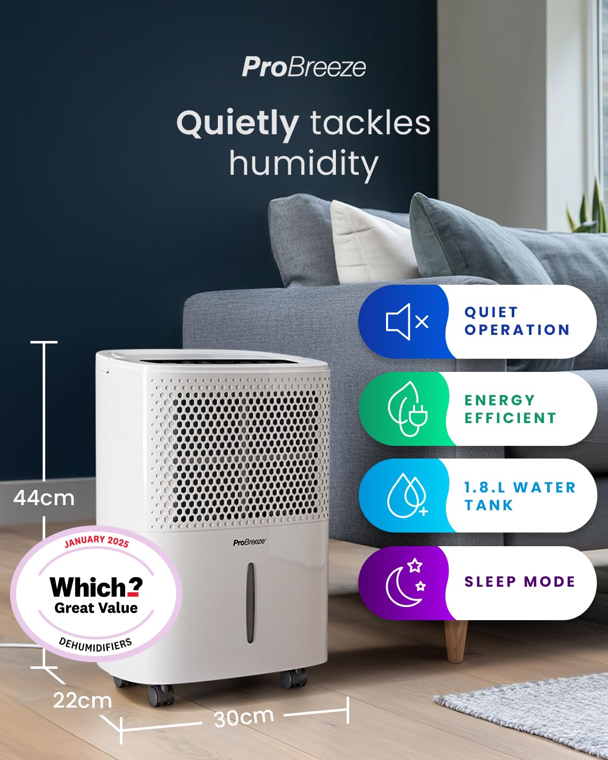 12L Compact Dehumidifier with Humidity Sensor, Sleep Mode & Laundry Drying