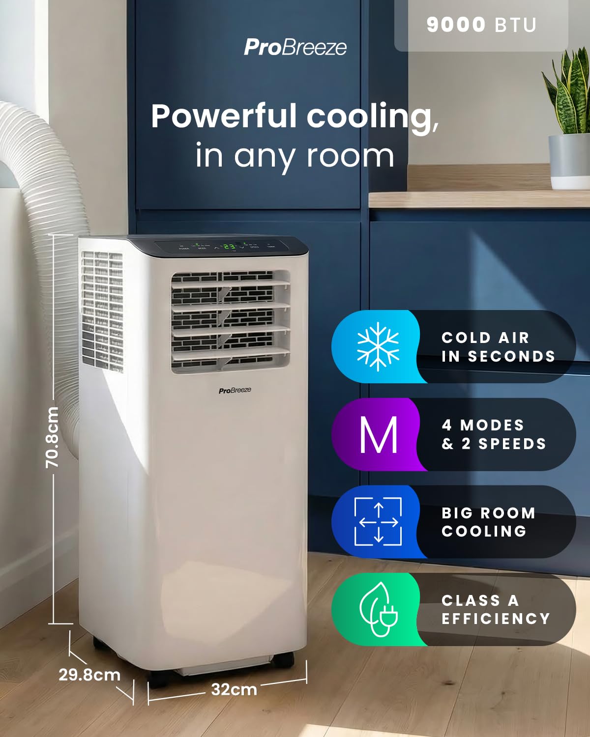 9000 BTU Smart Portable Air Conditioner with WiFi, Dehumidifier & Sleep Mode