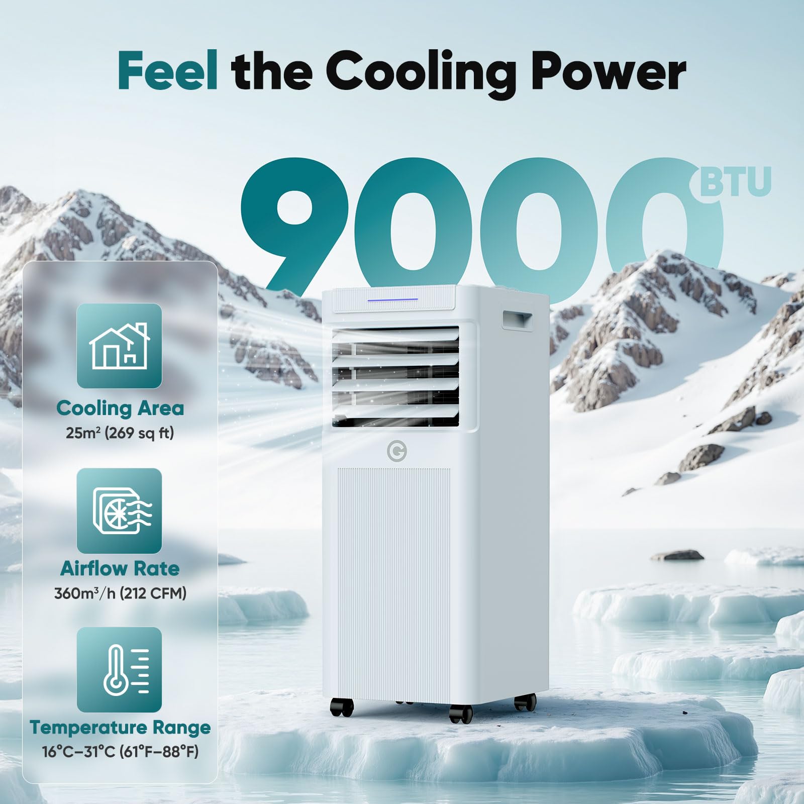 9000 BTU Portable Air Conditioner with Cooling, Fan & Dehumidifier Function