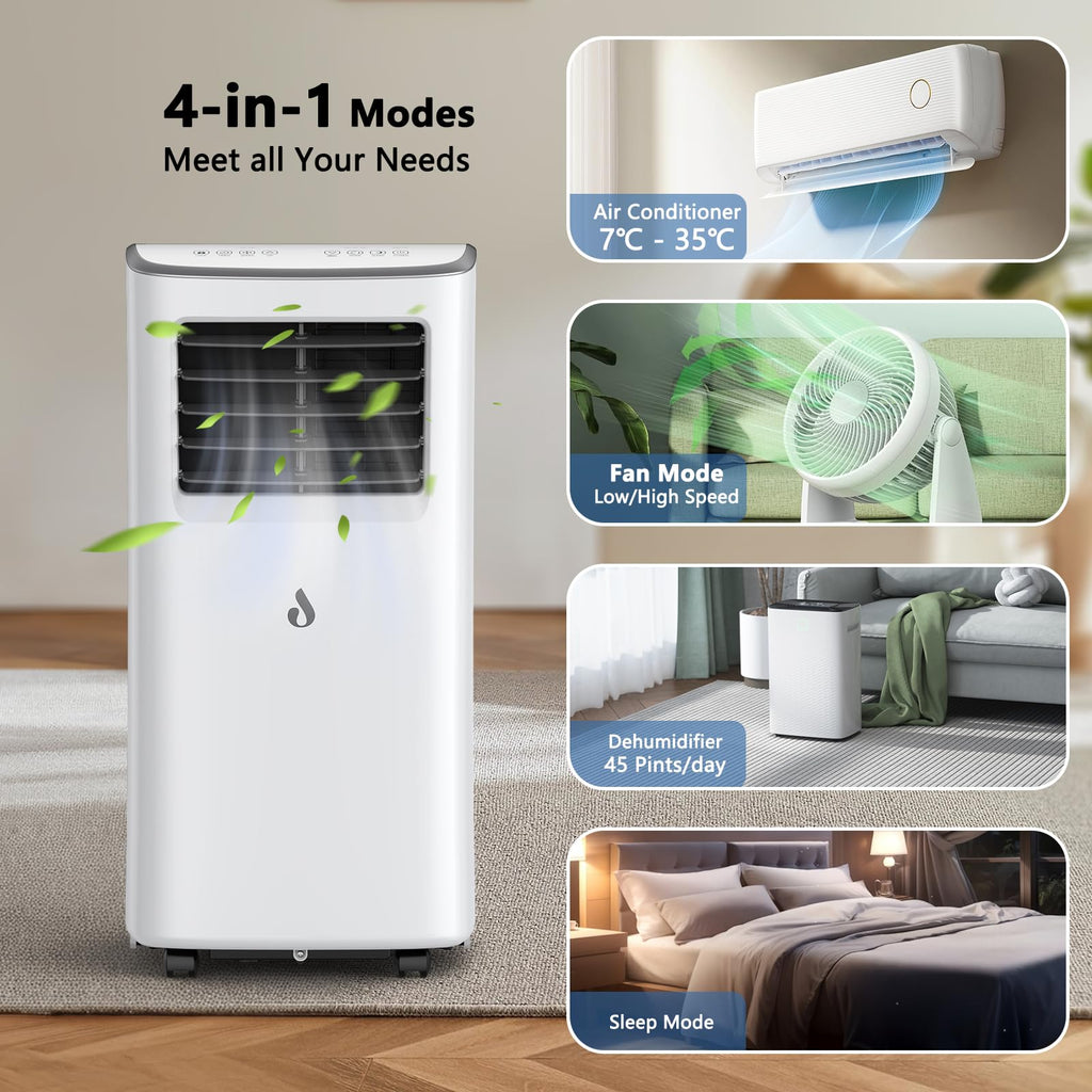 7000 BTU Portable Air Conditioner with Cooling, Fan, Dehumidifier & Sleep Mode