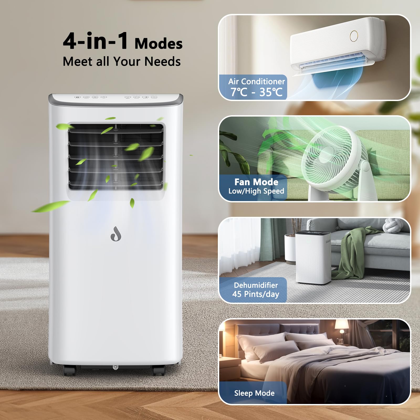 7000 BTU Portable Air Conditioner with Cooling, Fan, Dehumidifier & Sleep Mode