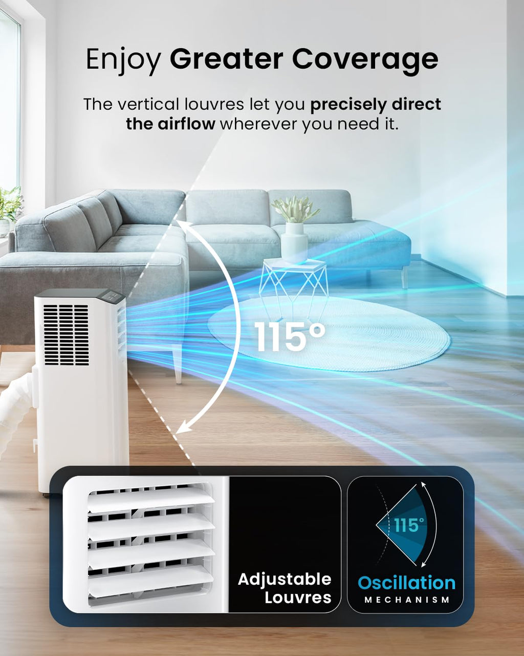 9000 BTU Smart Portable Air Conditioner with WiFi, Dehumidifier & Sleep Mode