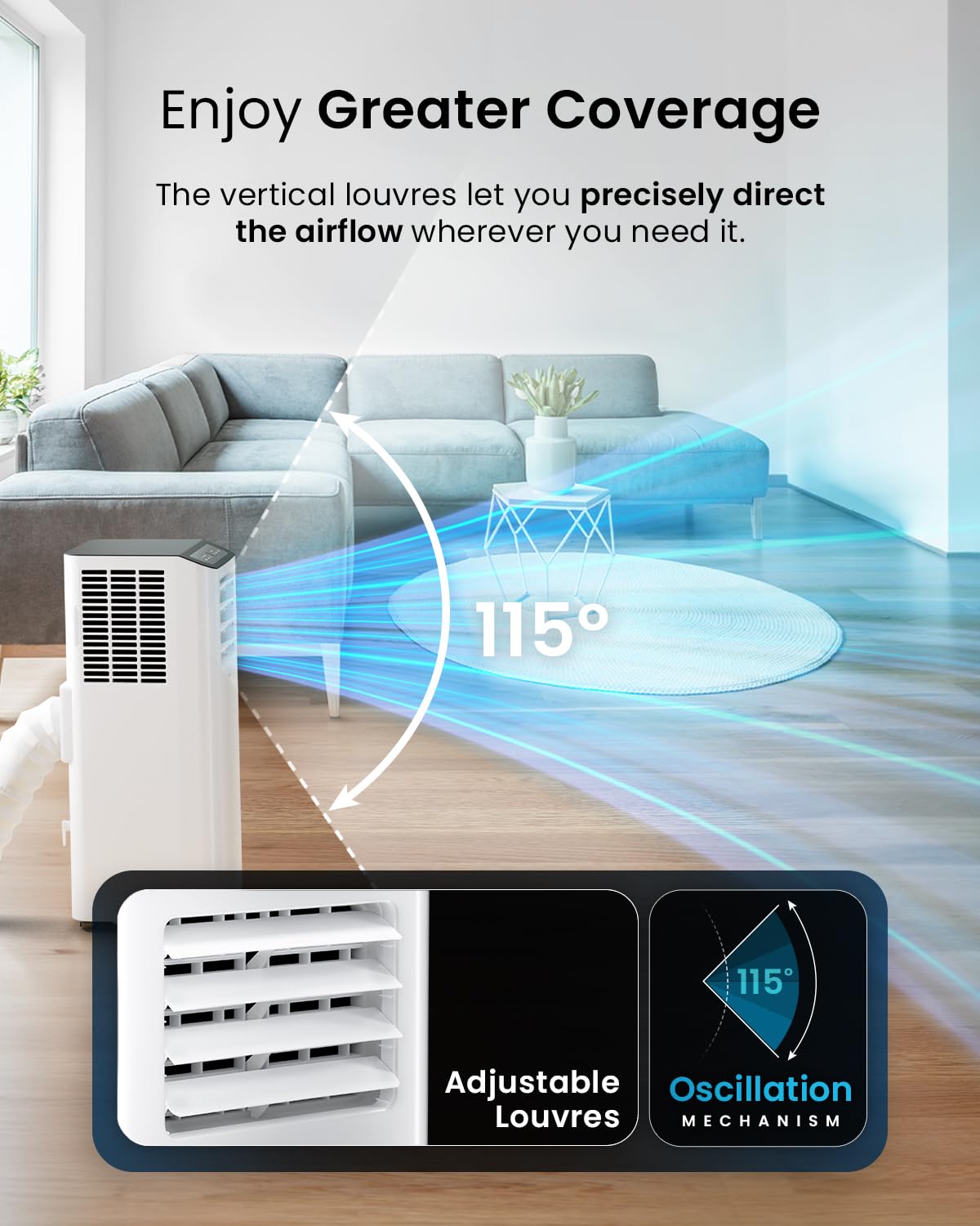 9000 BTU Smart Portable Air Conditioner with WiFi, Dehumidifier & Sleep Mode