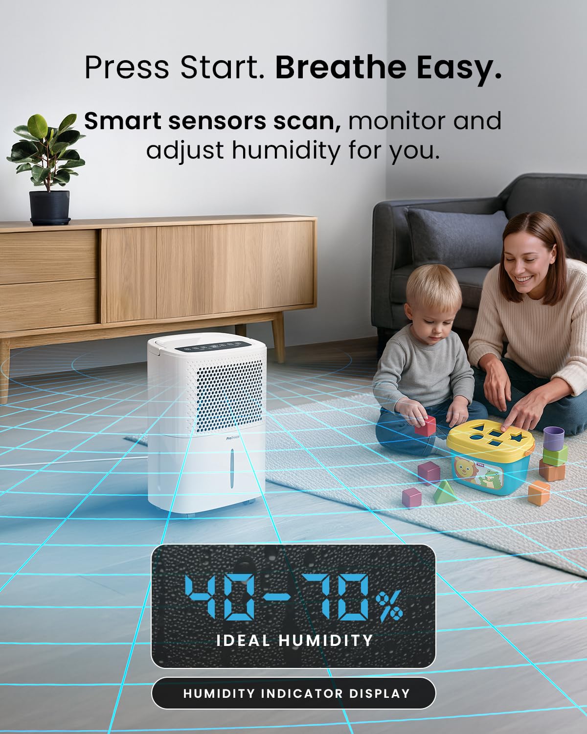 12L Compact Dehumidifier with Humidity Sensor, Sleep Mode & Laundry Drying