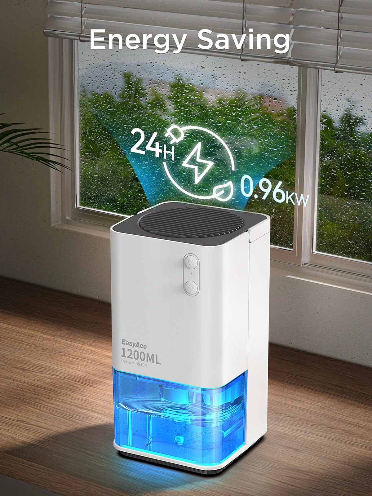 1200ml Portable Electric Dehumidifier with Auto Shut Off & LED Night Light White
