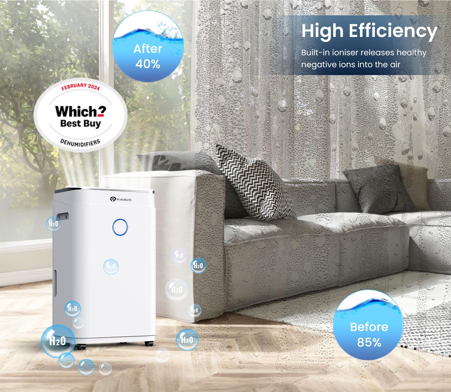 20L Portable Dehumidifier with Digital Display, Laundry Drying & Continuous Drainage