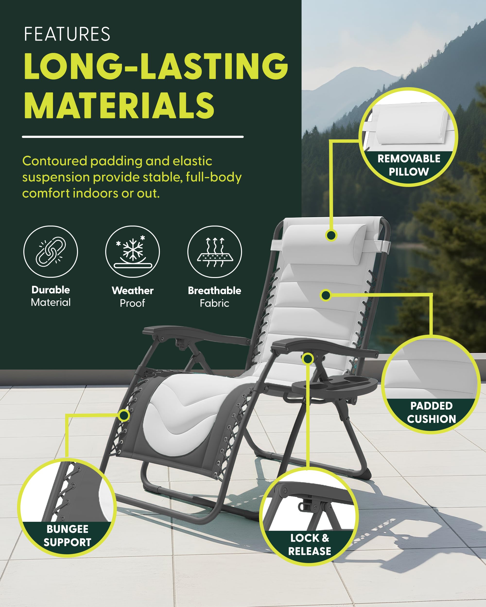 Set of 2 XXL Zero Gravity Reclining Garden Chairs with Cup Holder & Adjustable Headrest