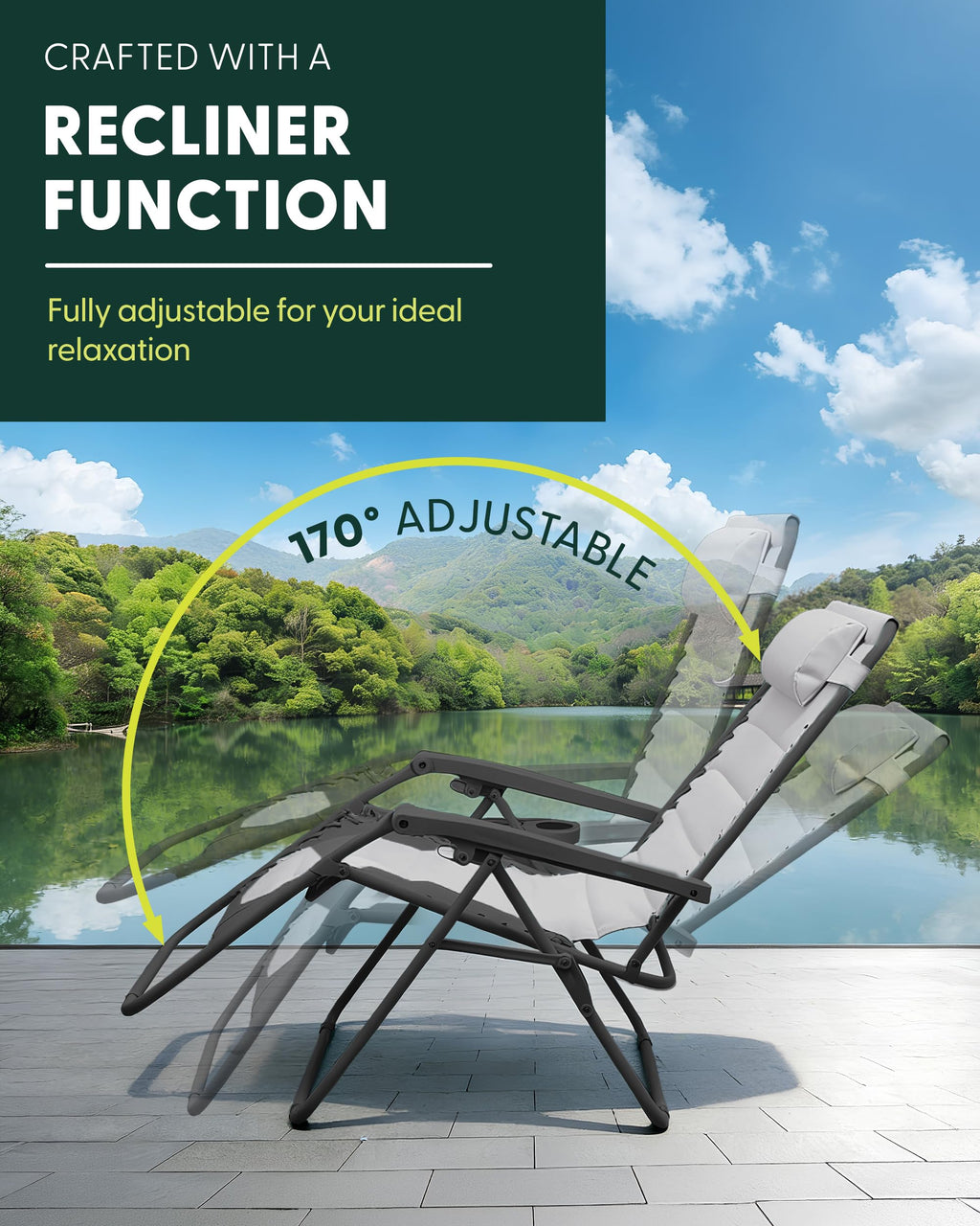 Set of 2 XXL Zero Gravity Reclining Garden Chairs with Cup Holder & Adjustable Headrest
