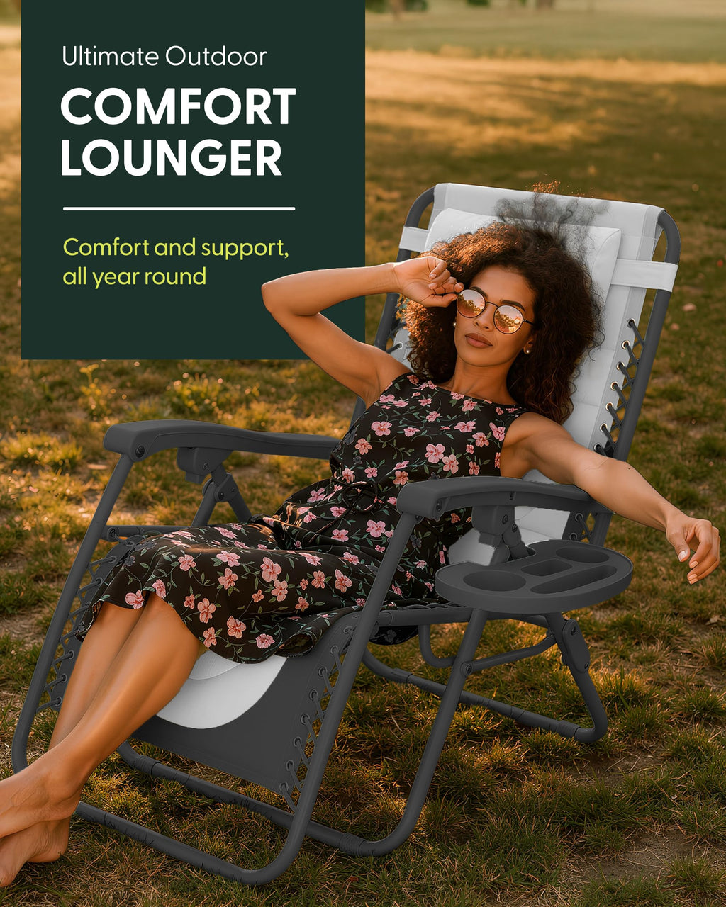 Set of 2 XXL Zero Gravity Reclining Garden Chairs with Cup Holder & Adjustable Headrest