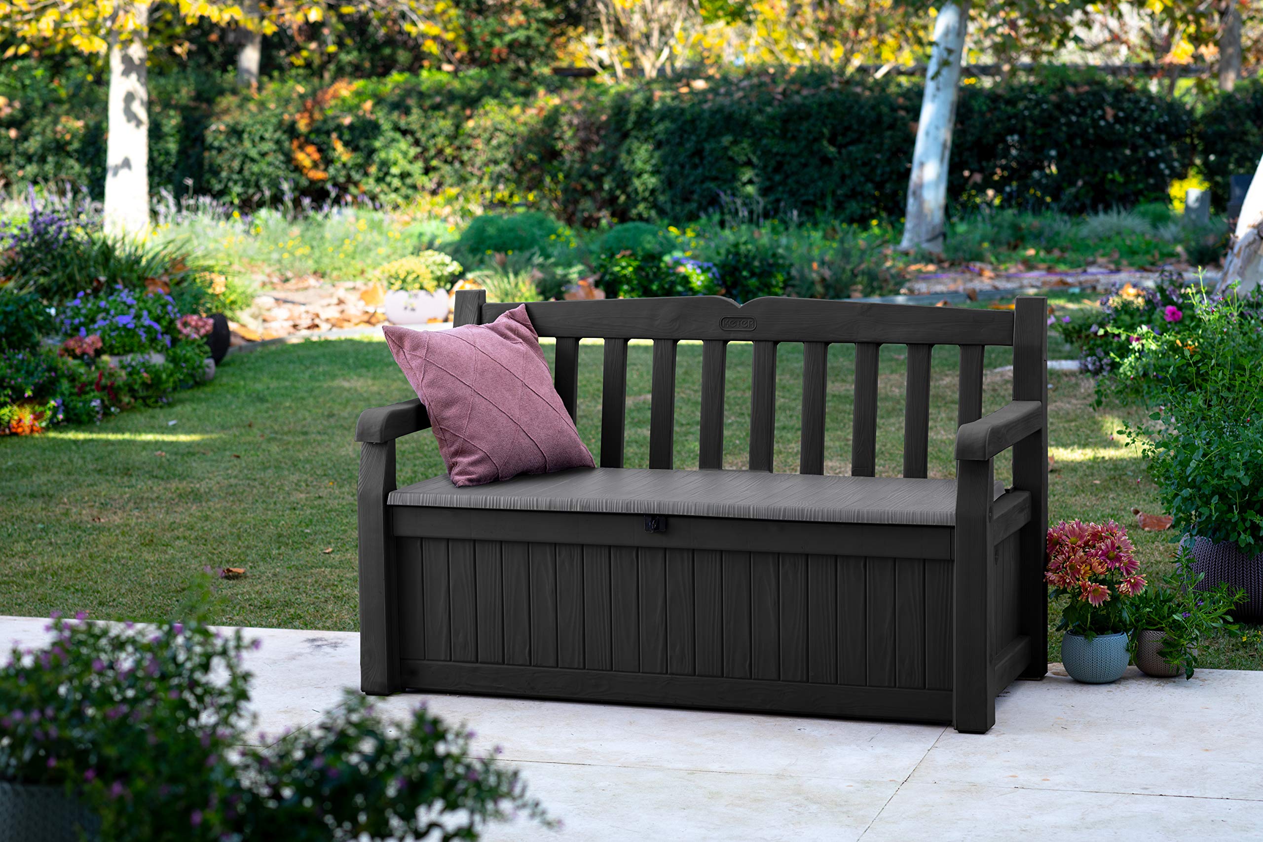 265L Outdoor Garden Storage Bench Box with Seating for 2, Weather Resistant Grey