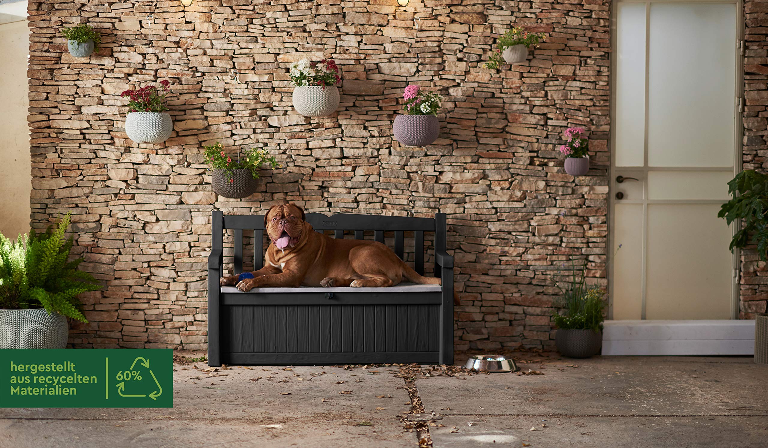 265L Outdoor Garden Storage Bench Box with Seating for 2, Weather Resistant Grey